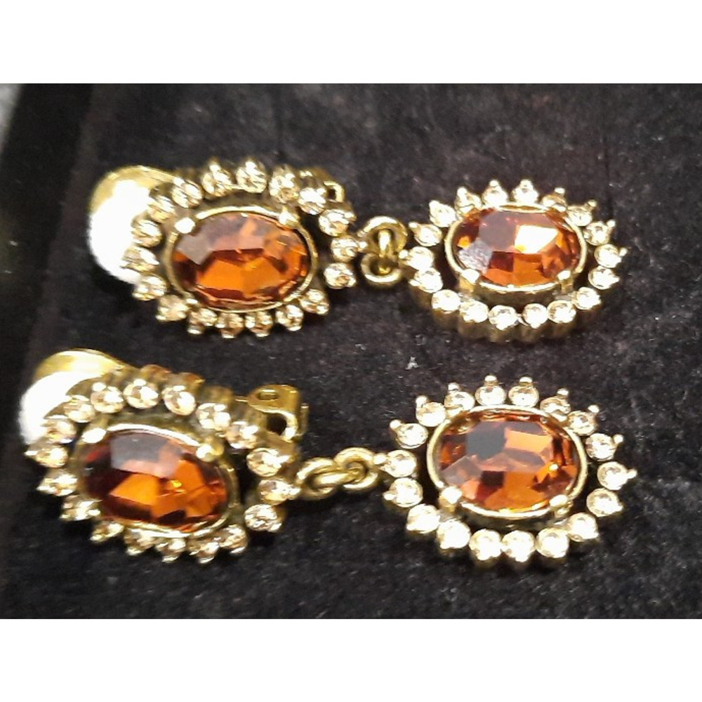VTG HEIDI DAUS Champagne Color Swarovski Crystal Dangle Drop Clip Earrings - Picture 4 of 8